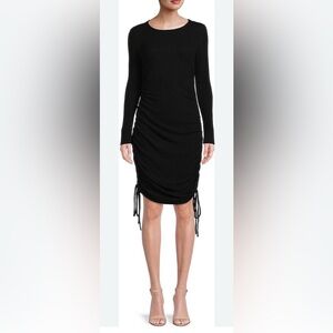 NWT [Lea & Viola] Black Long Sleeve Cinched Rouched Drawstring Dress Women’s S